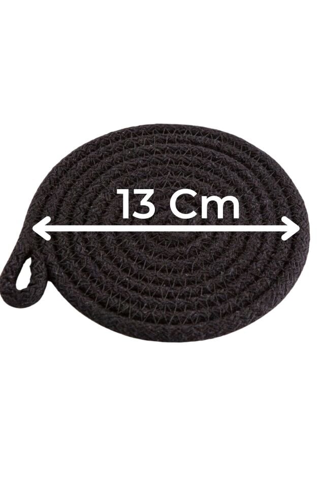 6'lı Pamuk Askı Halkalı Yuvarlak Bardak Altlığı – Siyah (13 cm)