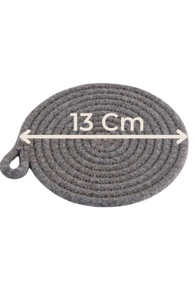 6'lı Pamuk Askı Halkalı Yuvarlak Bardak Altlığı – Gri (13 cm)