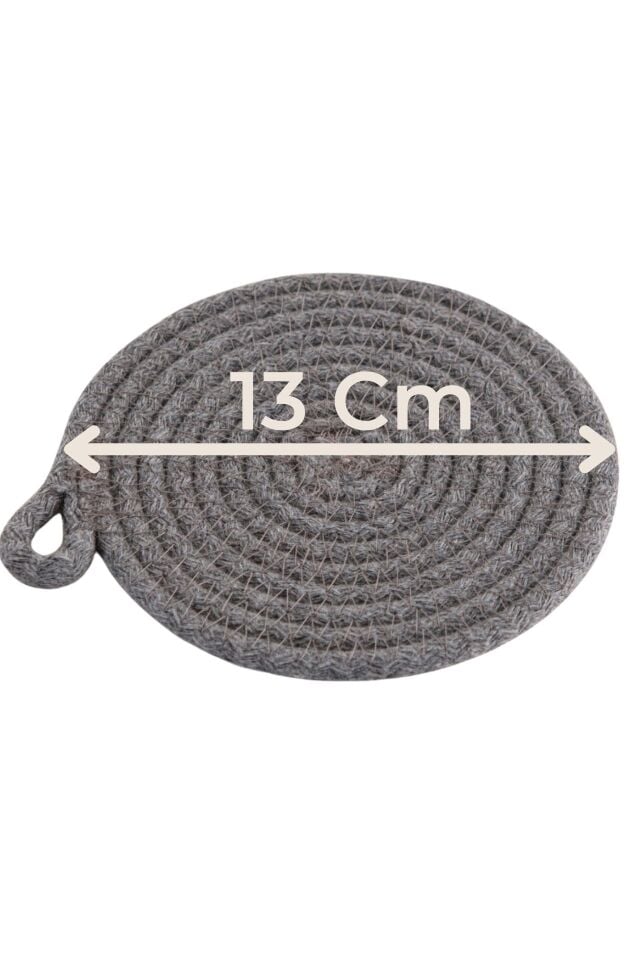 6'lı Pamuk Askı Halkalı Yuvarlak Bardak Altlığı – Gri (13 cm)