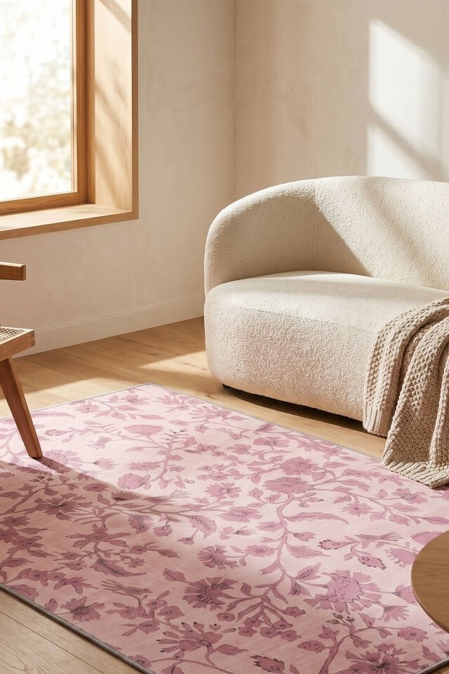 Arden Makinede Yıkanabilir Bambu Halı Gül