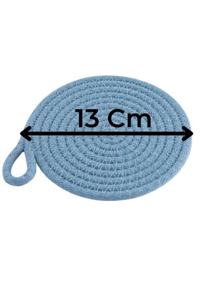 6'lı Pamuk Askı Halkalı Yuvarlak Bardak Altlığı – Bebek Mavisi (13 cm)