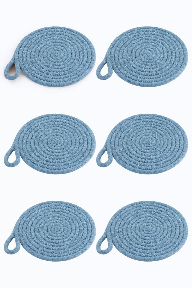 6'lı Pamuk Askı Halkalı Yuvarlak Bardak Altlığı – Bebek Mavisi (13 cm)