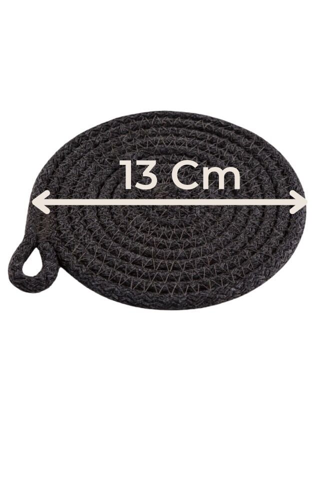 6'lı Pamuk Askı Halkalı Yuvarlak Bardak Altlığı – Antrasit (13 cm)