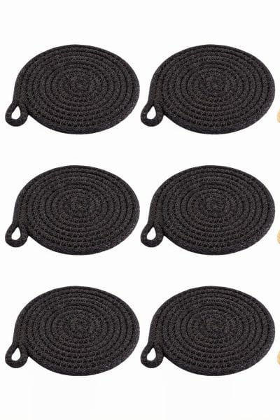 6'lı Pamuk Askı Halkalı Yuvarlak Bardak Altlığı – Antrasit (13 cm)