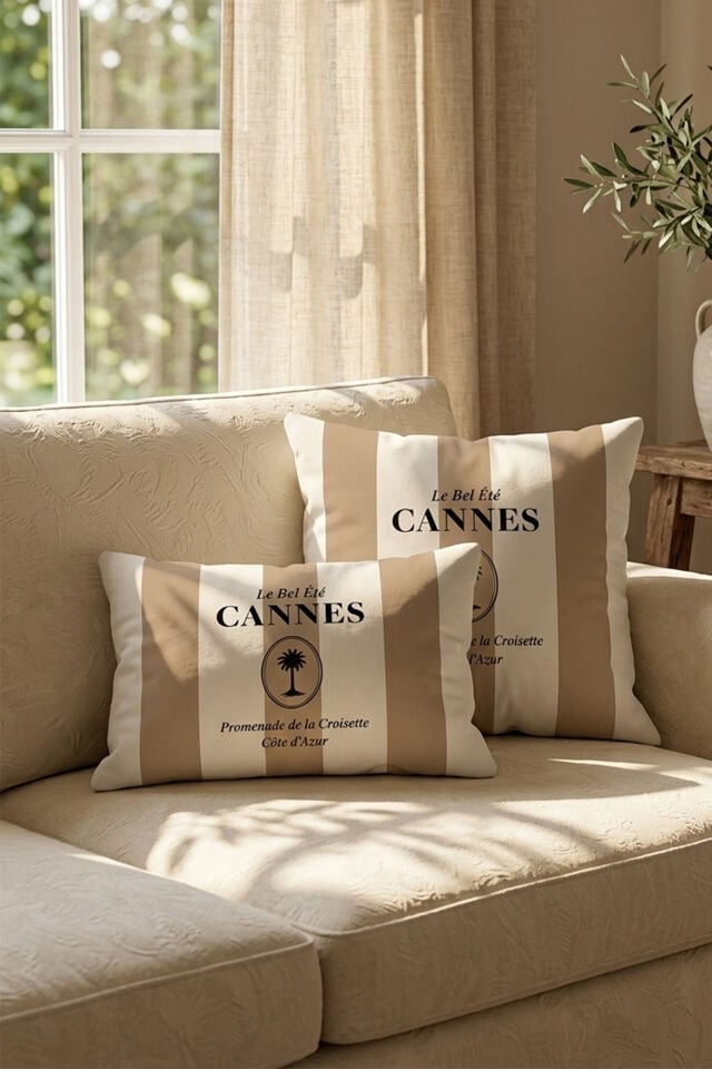 Cannes Çizgili Kırlent Kılıfı
