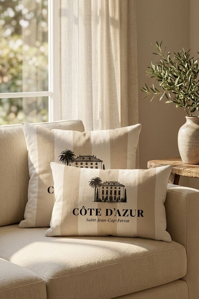 Côte d’Azur Çizgili Kırlent Kılıfı