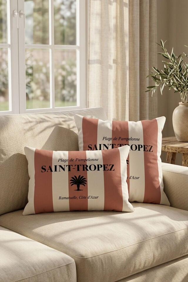 Saint-Tropez Çizgili Kırlent Kılıfı