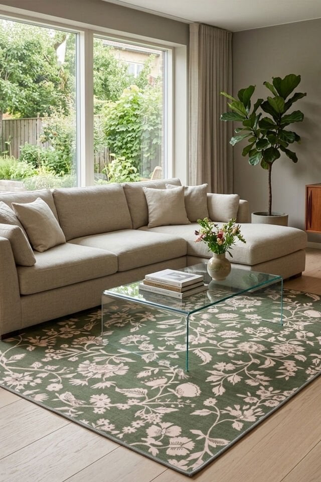 Arden Makinede Yıkanabilir Bambu Halı Yeşil
