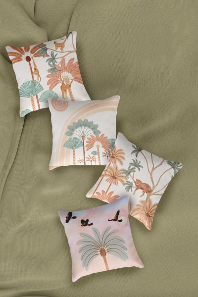 Saffran Rainbow Palm  Dörtlü  Kırlent Kılıfı 067