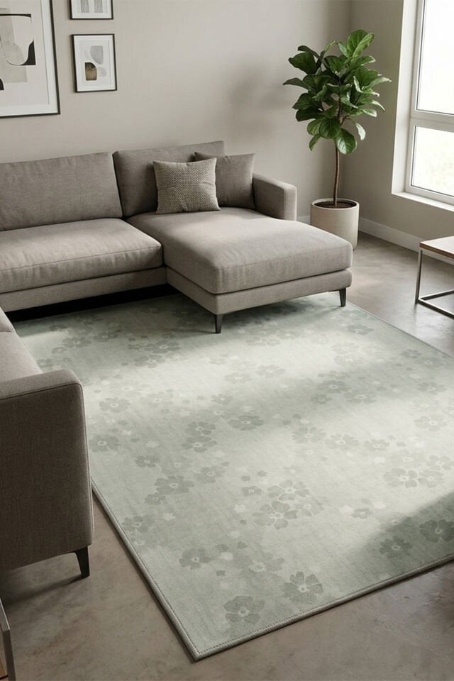 Serene Makinede Yıkanabilir Bambu Halı Yeşil