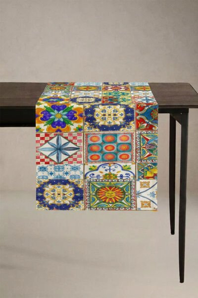 Renkli Karolar Pamuklu Runner 50*150 Cm-RUNR006