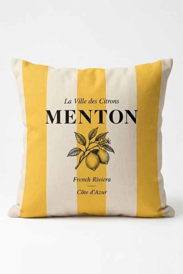 Menton Limon Çizgili Kırlent Kılıfı
