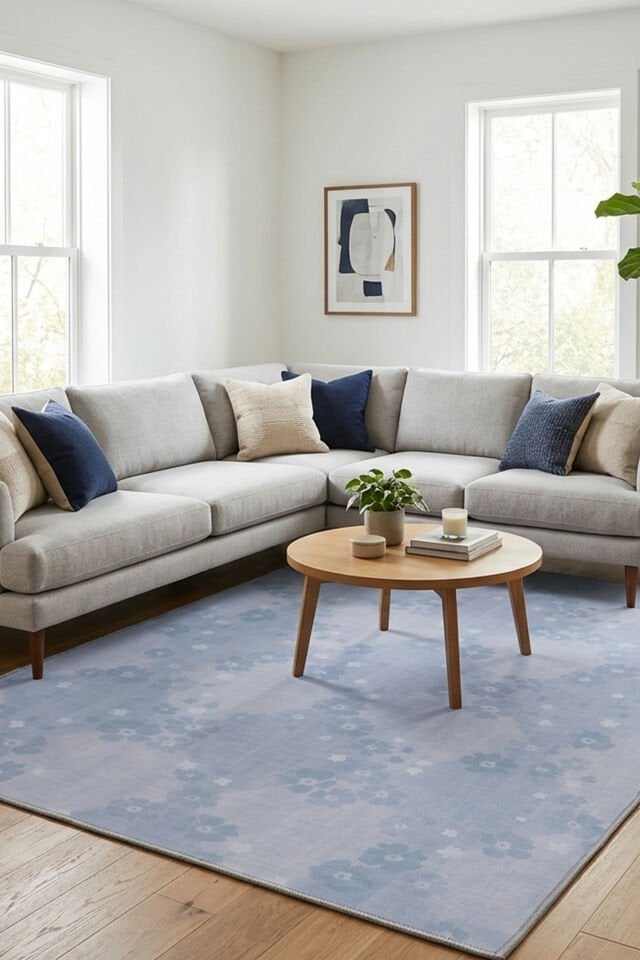 Serene Makinede Yıkanabilir Bambu Halı Mavi
