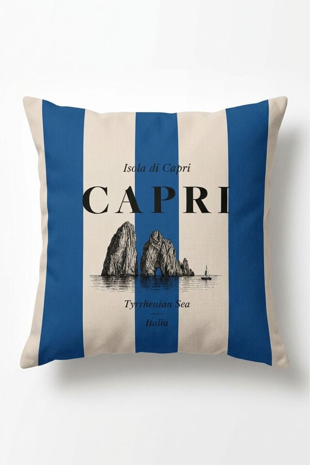 Capri Mavi Çizgili Kırlent Kılıfı