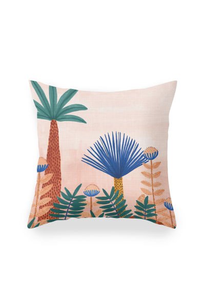 Saffran Blue Palm Dörtlü Kırlent Kılıfı 072