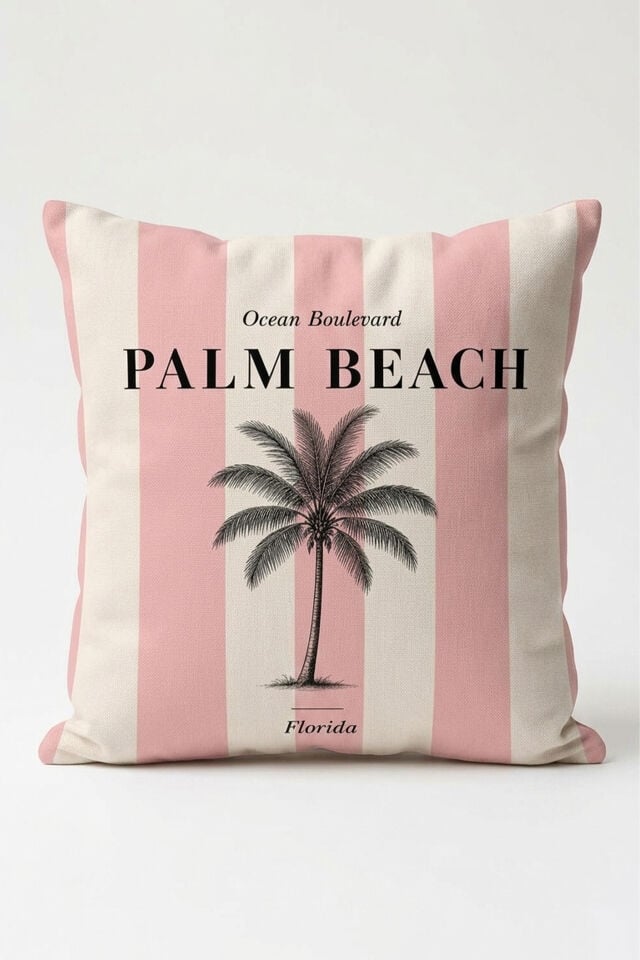 Palm Beach Pembe Çizgili Kırlent Kılıfı
