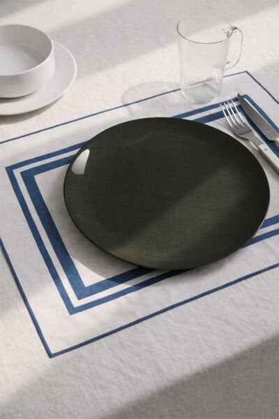 Overlok Detay 6'lı Amerikan Servis Takımı Mavi -ASRV015M