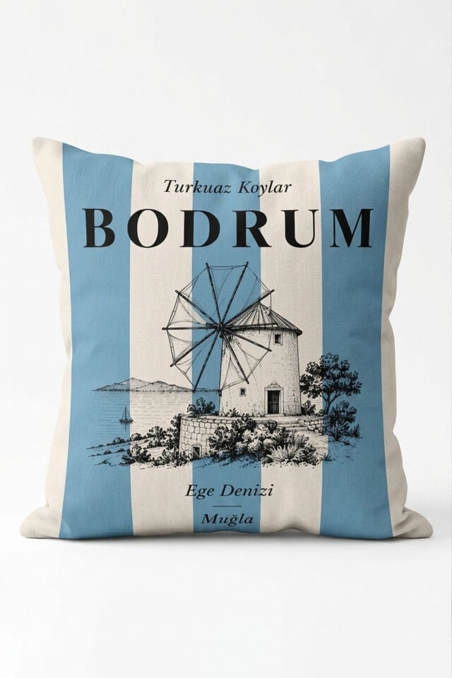 Bodrum Mavi Çizgili Kırlent Kılıfı