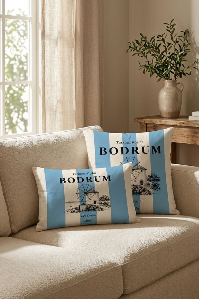 Bodrum Mavi Çizgili Kırlent Kılıfı