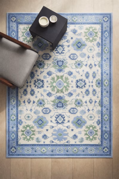 Mavi Azure Bordürlü  Yıkanabilir Dokuma Taban Bambu Halı-RUG002